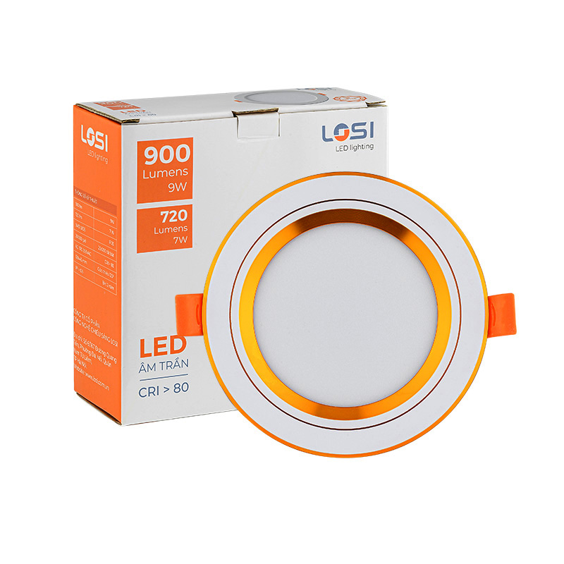 Đèn LED Downlight Âm Trần Viền Vàng D90/7W Đổi Màu